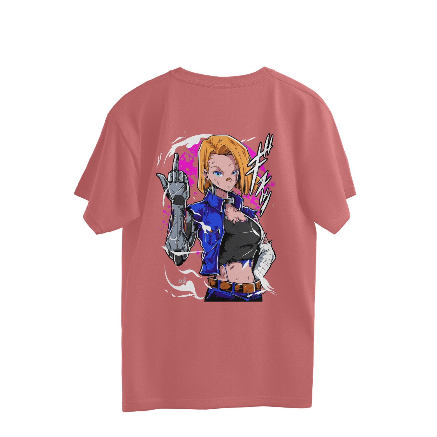 Women dragon ball android 18 anime back print oversized Tee