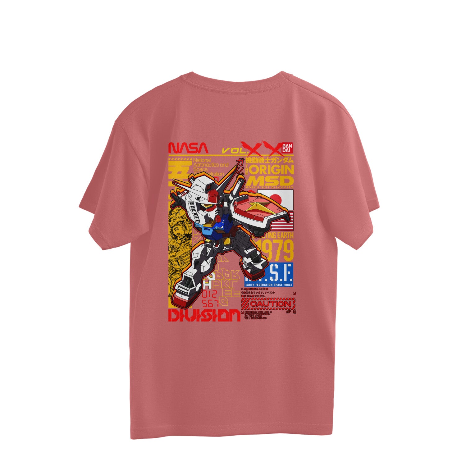 Men Gundam Nasa graphic printed back view oversized Tee