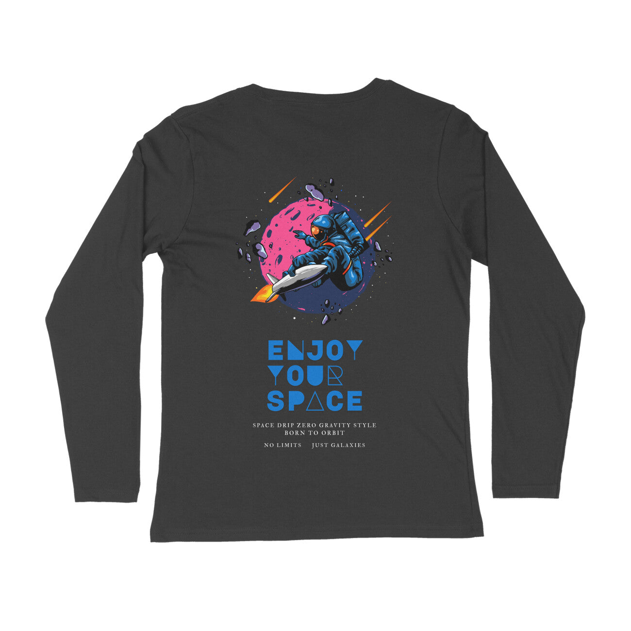 Trendy women’s round neck black t-shirt with galaxy print