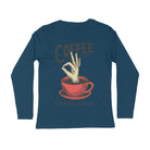 Women coffee lover back graphic full sleeve tshirt navy blue