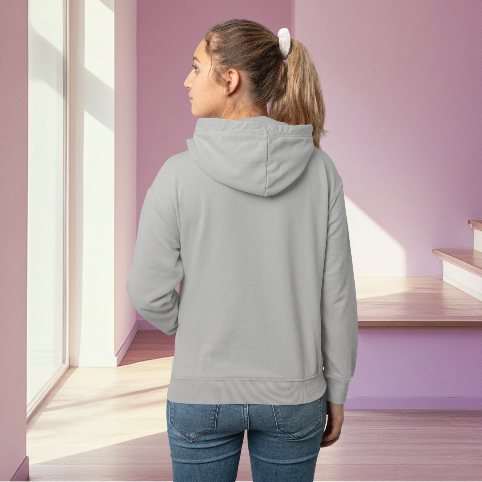 women classic fit streetwear hoodie model wearing