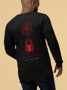 Men’s black round neck t-shirt with spider back print