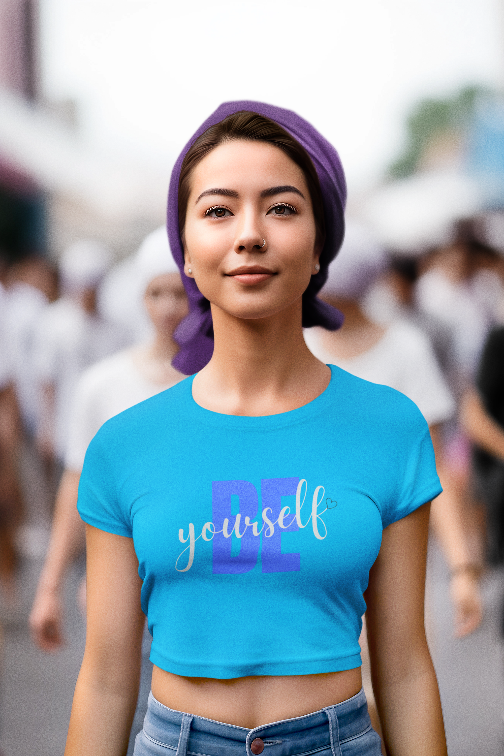 Be Yourself-Half Sleeve Round Neck Crop Top for Women