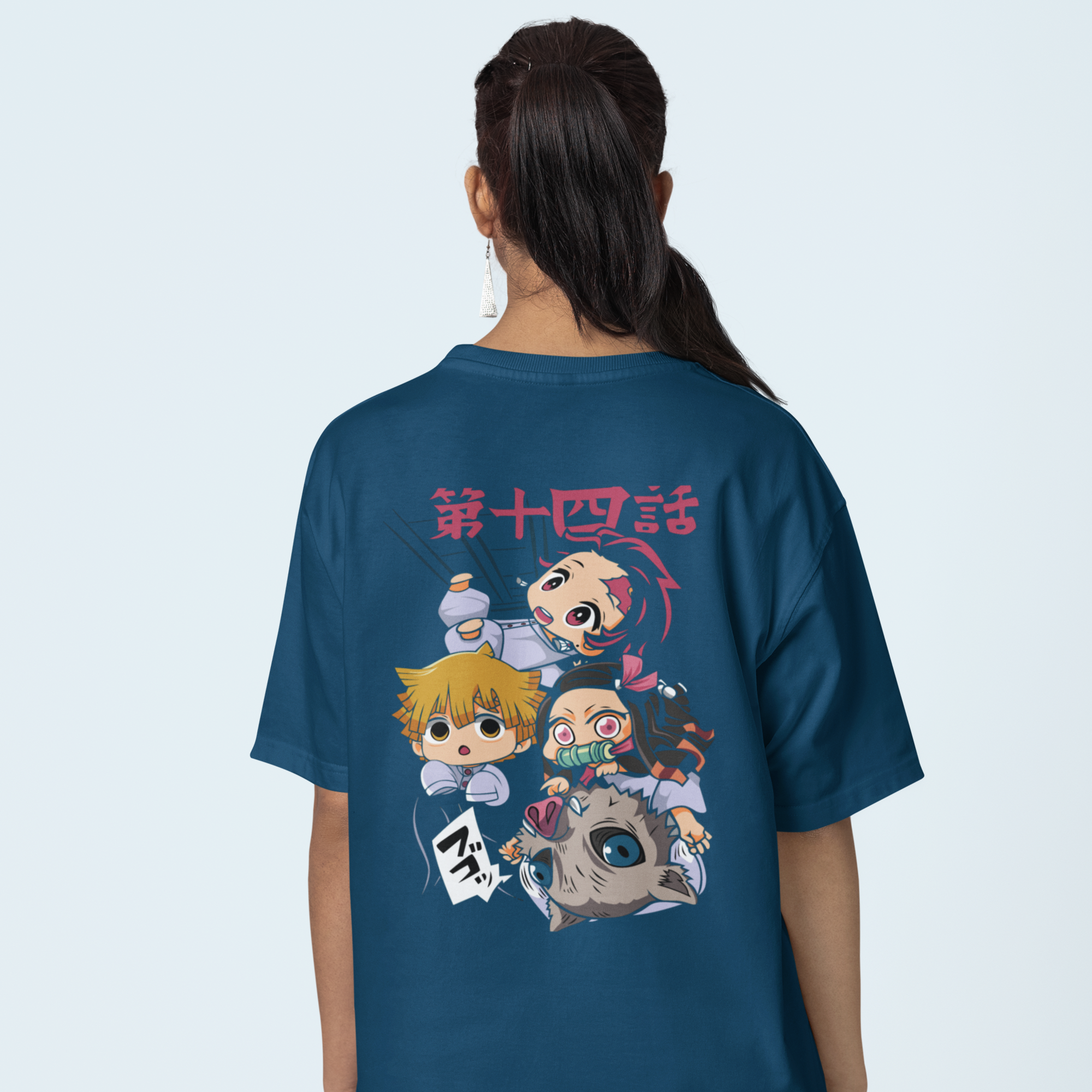 Women demon slayer graphic back printed oversized Tee