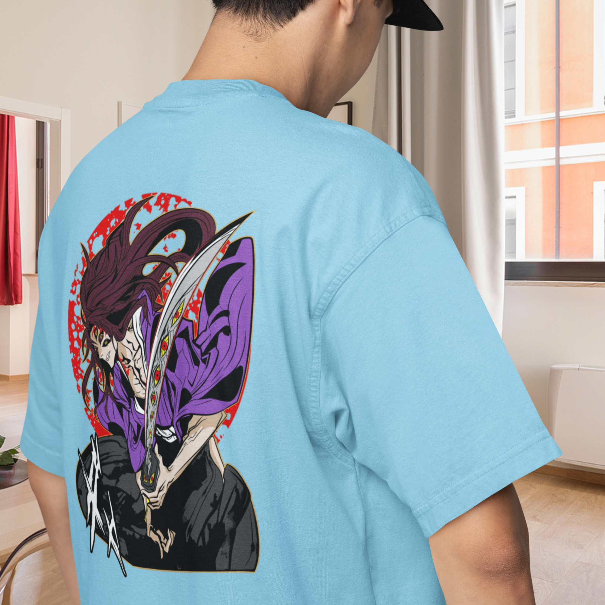 Men Kokushibo-ex Graphic back printed oversized Tee