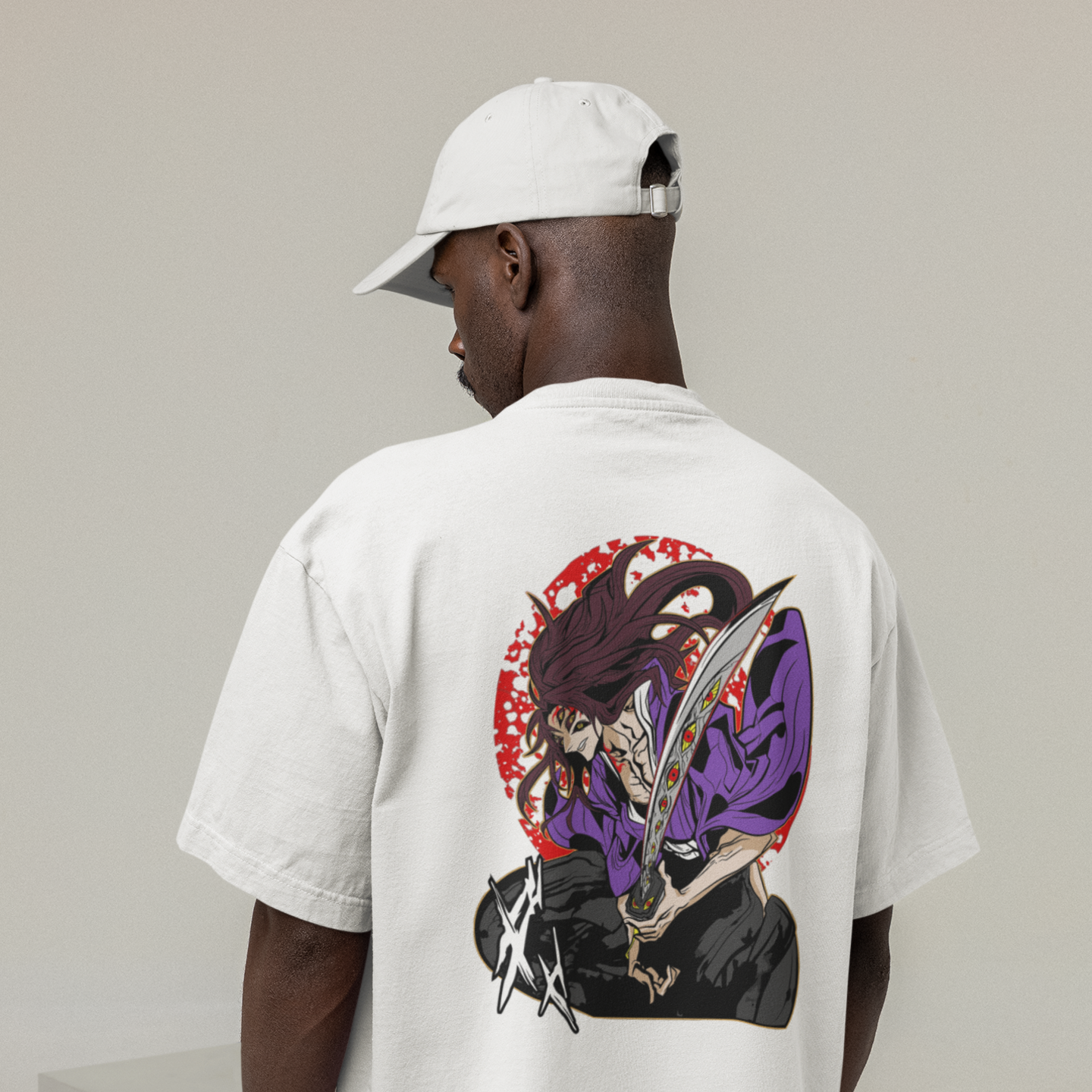 Men Kokushibo-ex Graphic back printed oversized Tee