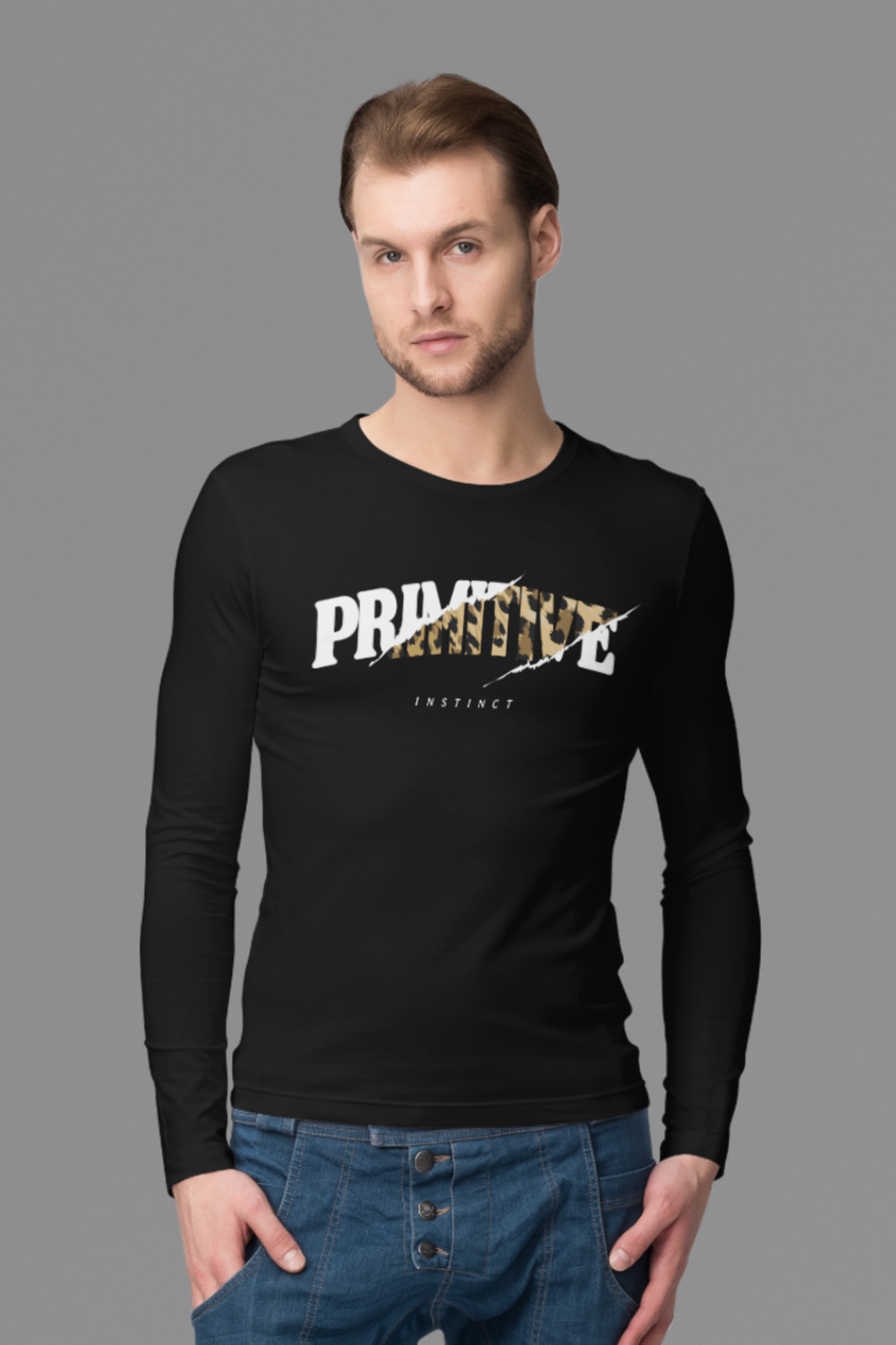 Primitive-Black Graphic Printed Full Sleeve Regular Fit Tshirt for Men