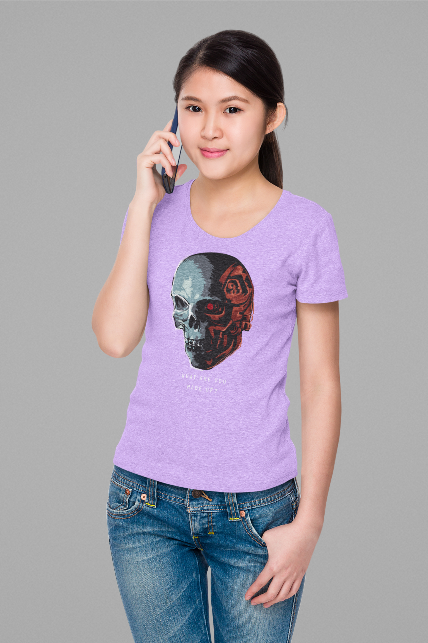 Women lavender half sleeve round neck T shirt