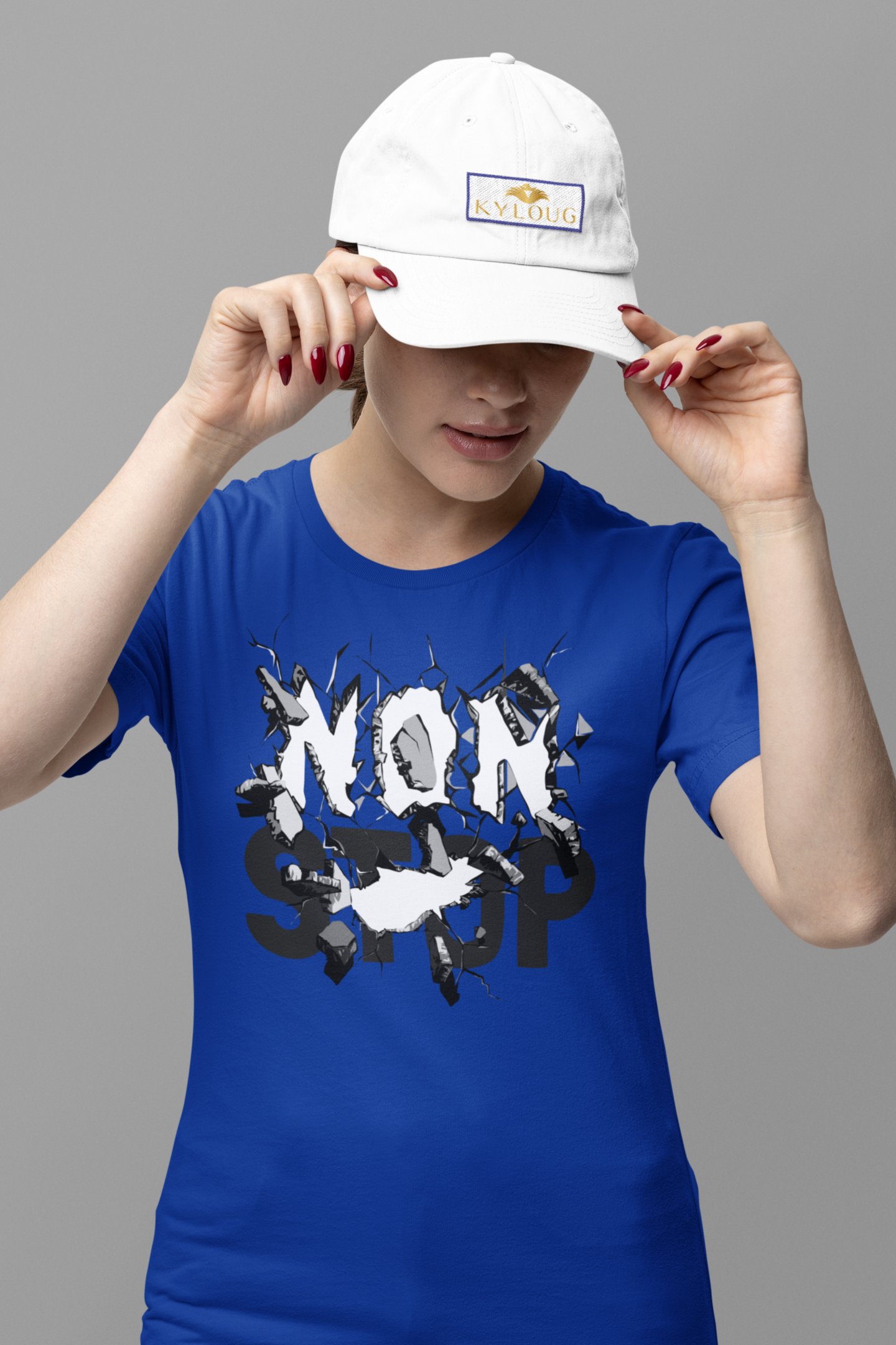 Blue half sleeve round neck T shirt women