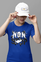 Blue half sleeve round neck T shirt women