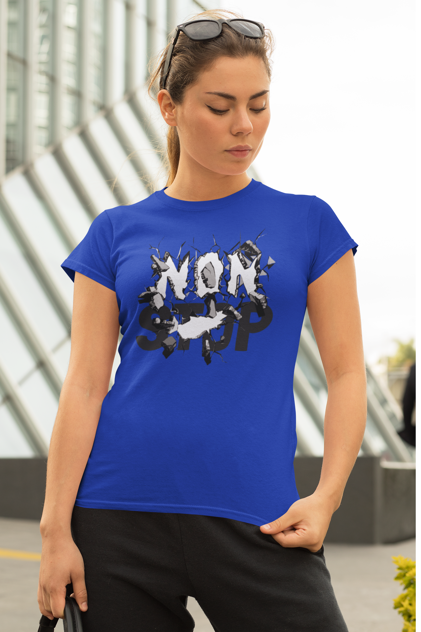 Women regular fit blue cotton T shirt