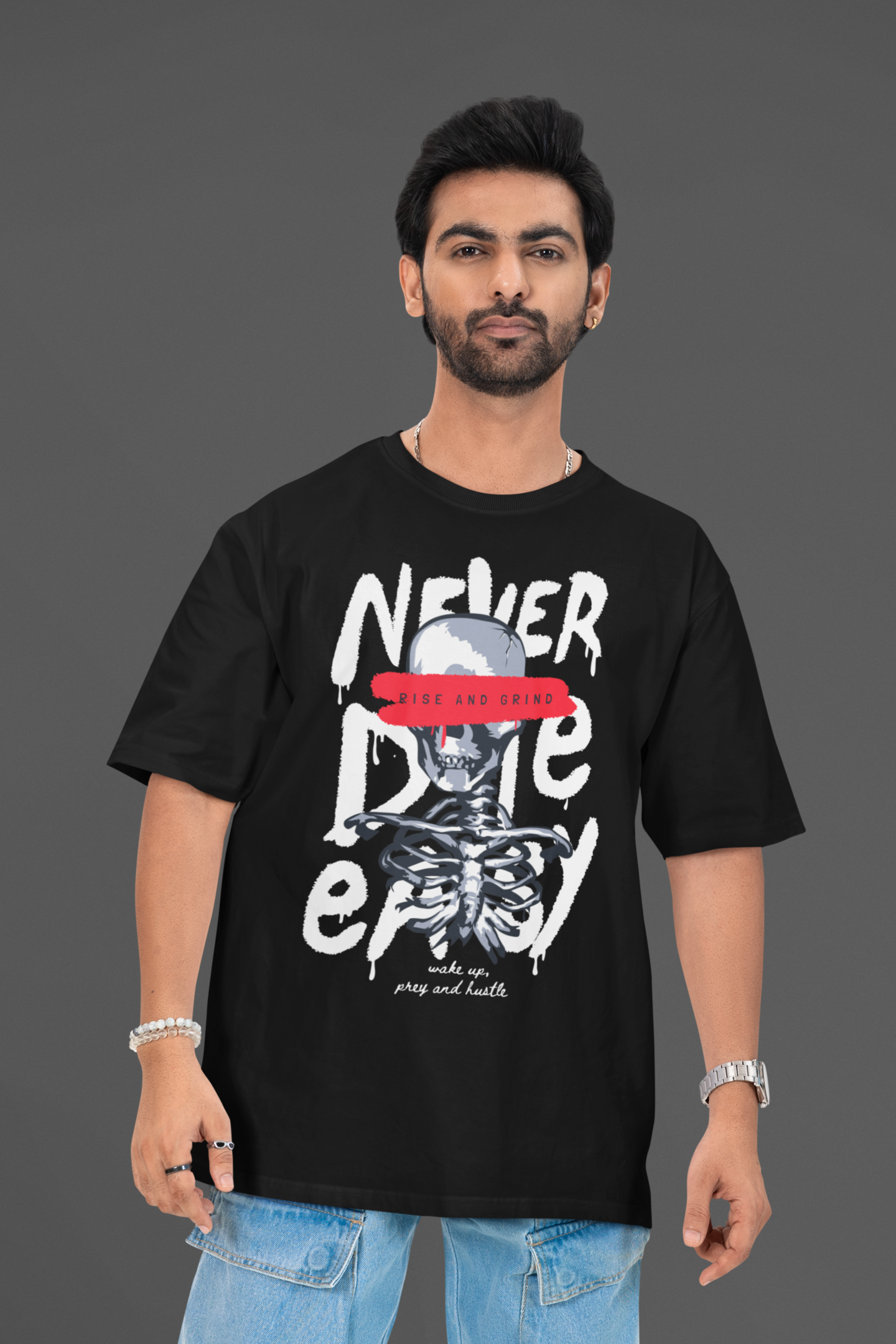 Black half sleeve streetwear T-shirt