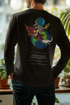Black full sleeve back printed round neck t-shirt for men