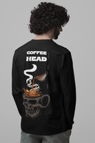 Men’s black round neck back printed t-shirt with coffee quote