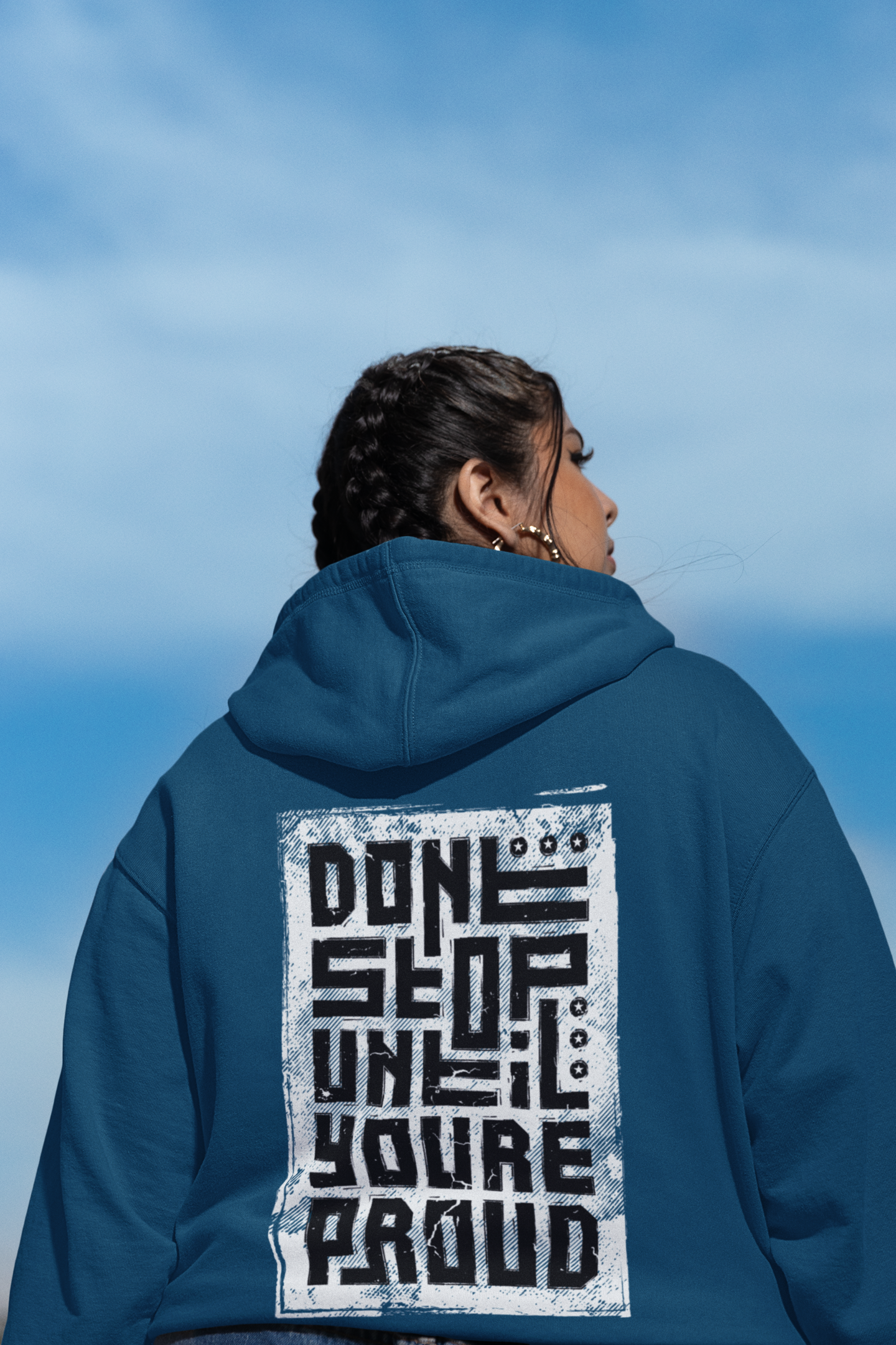 navy blue graphic back printed oversized hoodie womens fashion