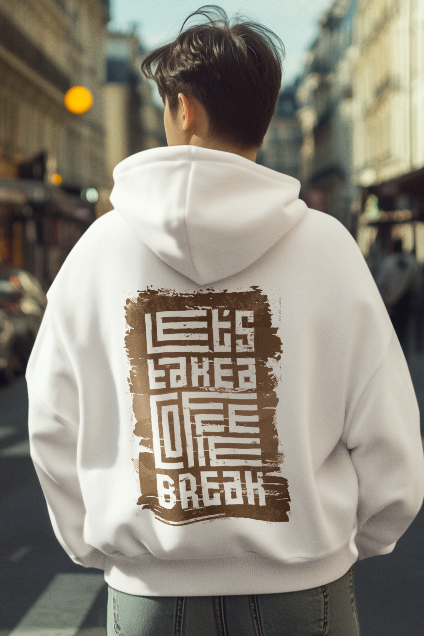 white graphic back printed oversized hoodie for men
