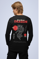 Black full-sleeve men’s t-shirt with dragon back print