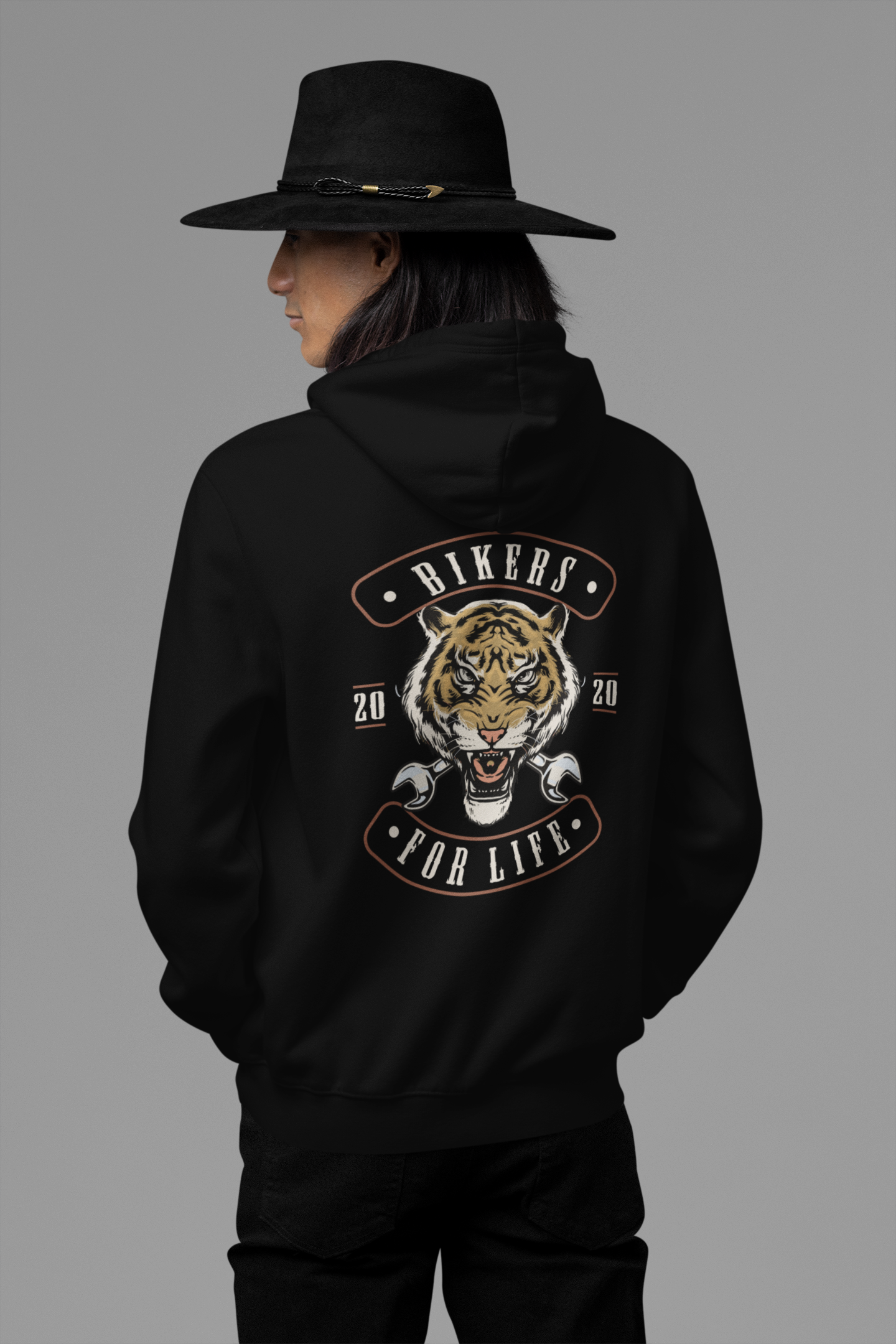Bikers black back graphic printed hoodie for men
