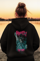 womens black hoodie with liberty back print