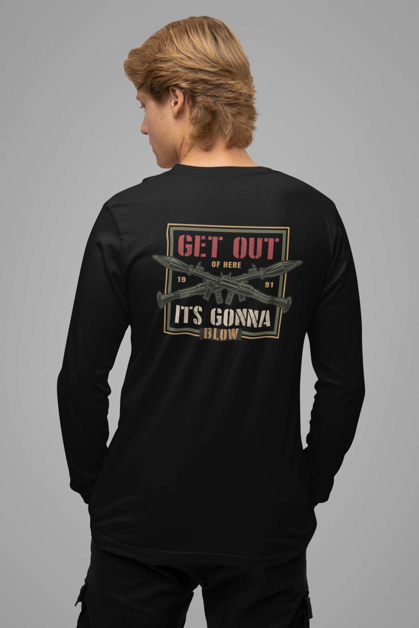 Men oversized black full sleeve printed t-shirt