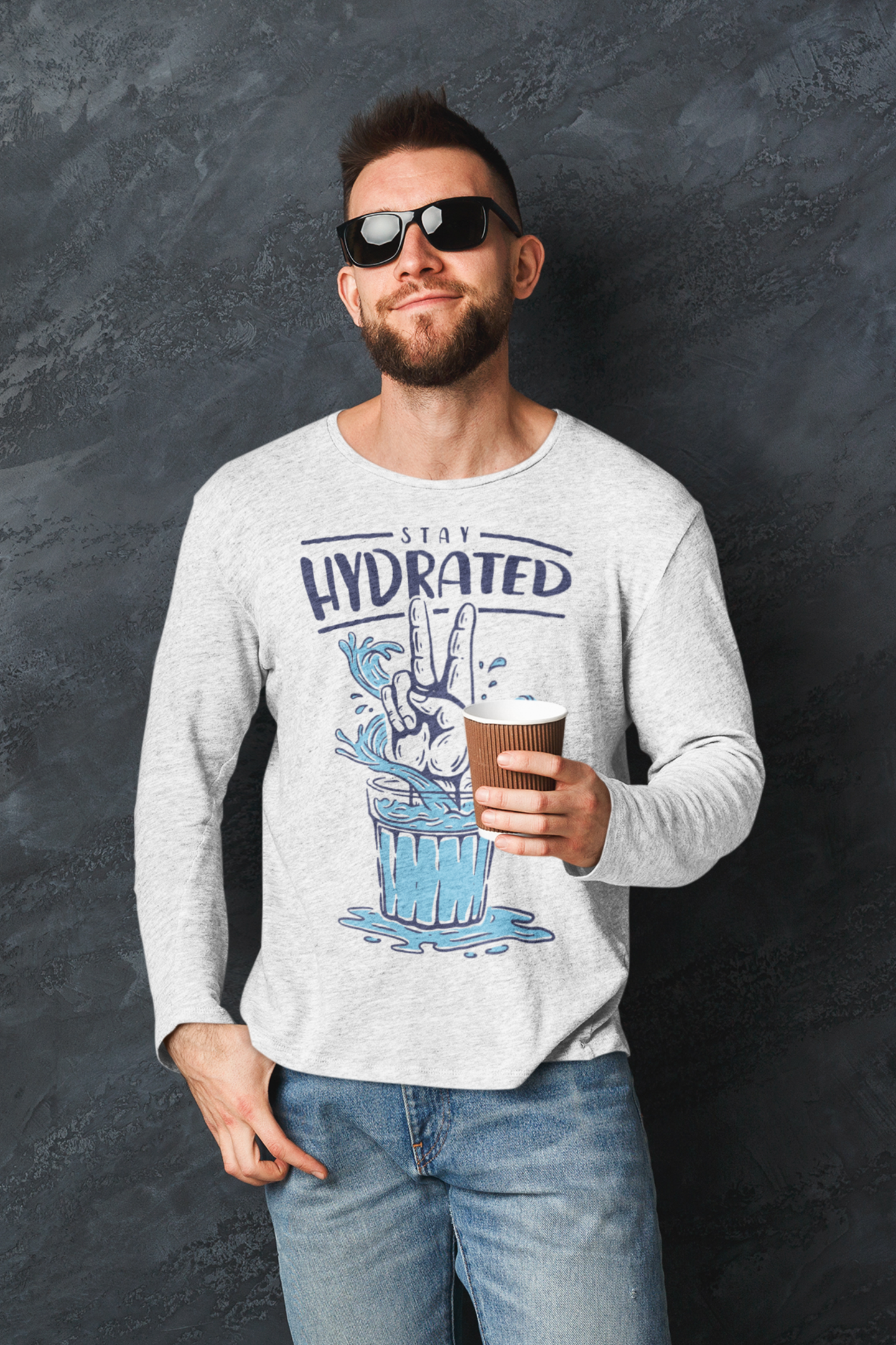 Stylish men white graphic tee full sleeves