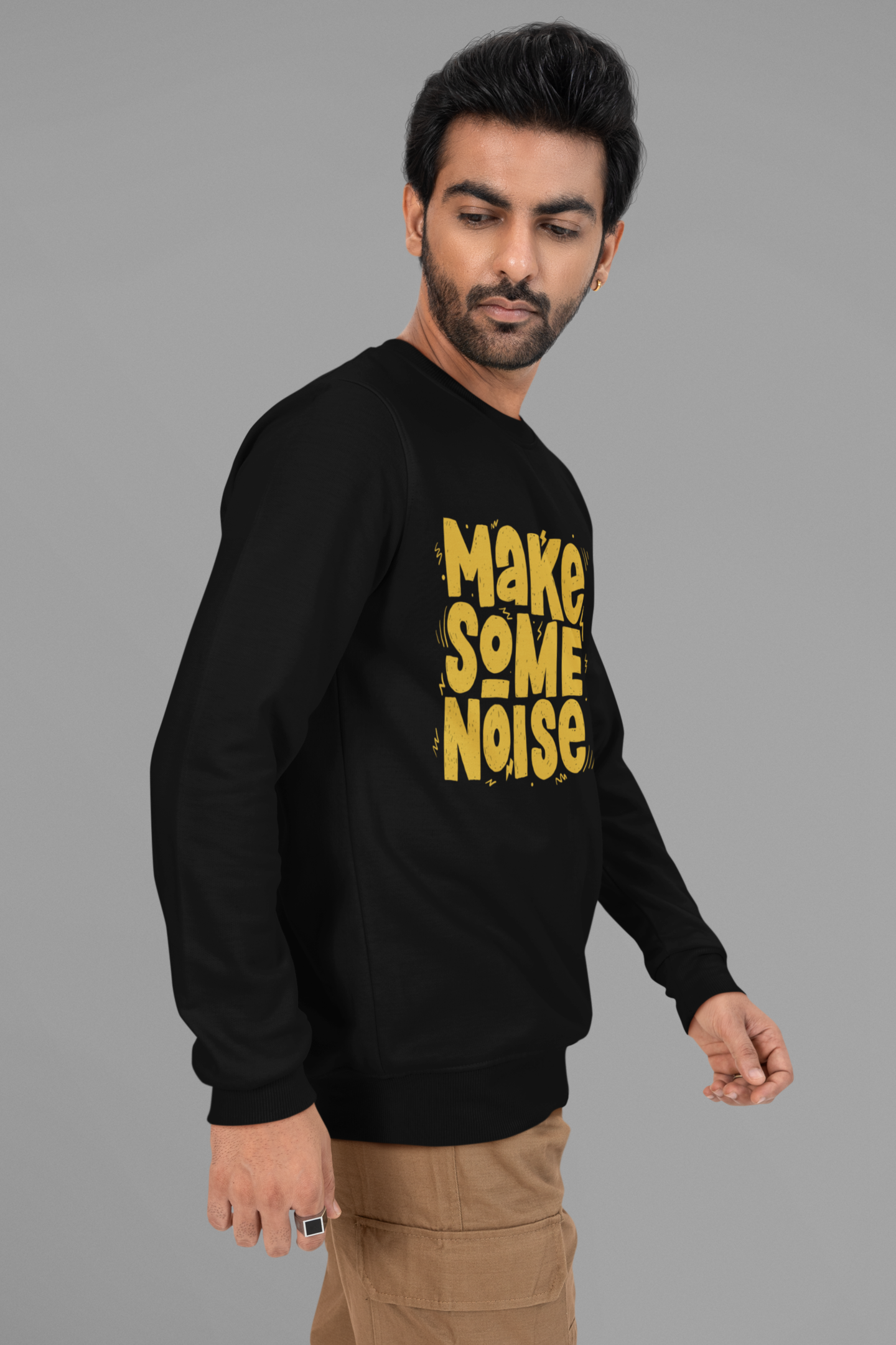 Men black back graphic printed long sleeve t-shirt