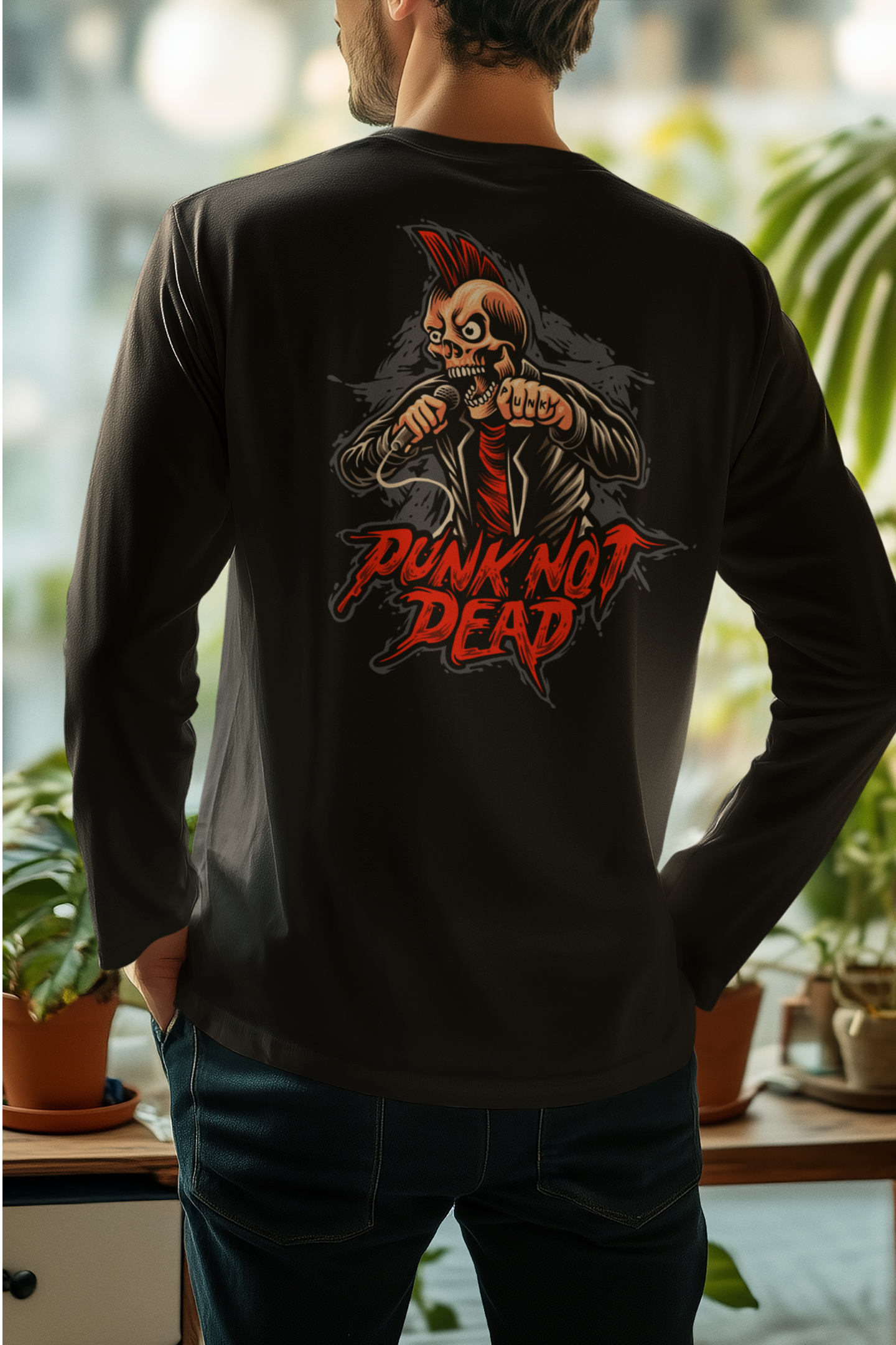 Stylish men’s black graphic printed long sleeve t-shirt