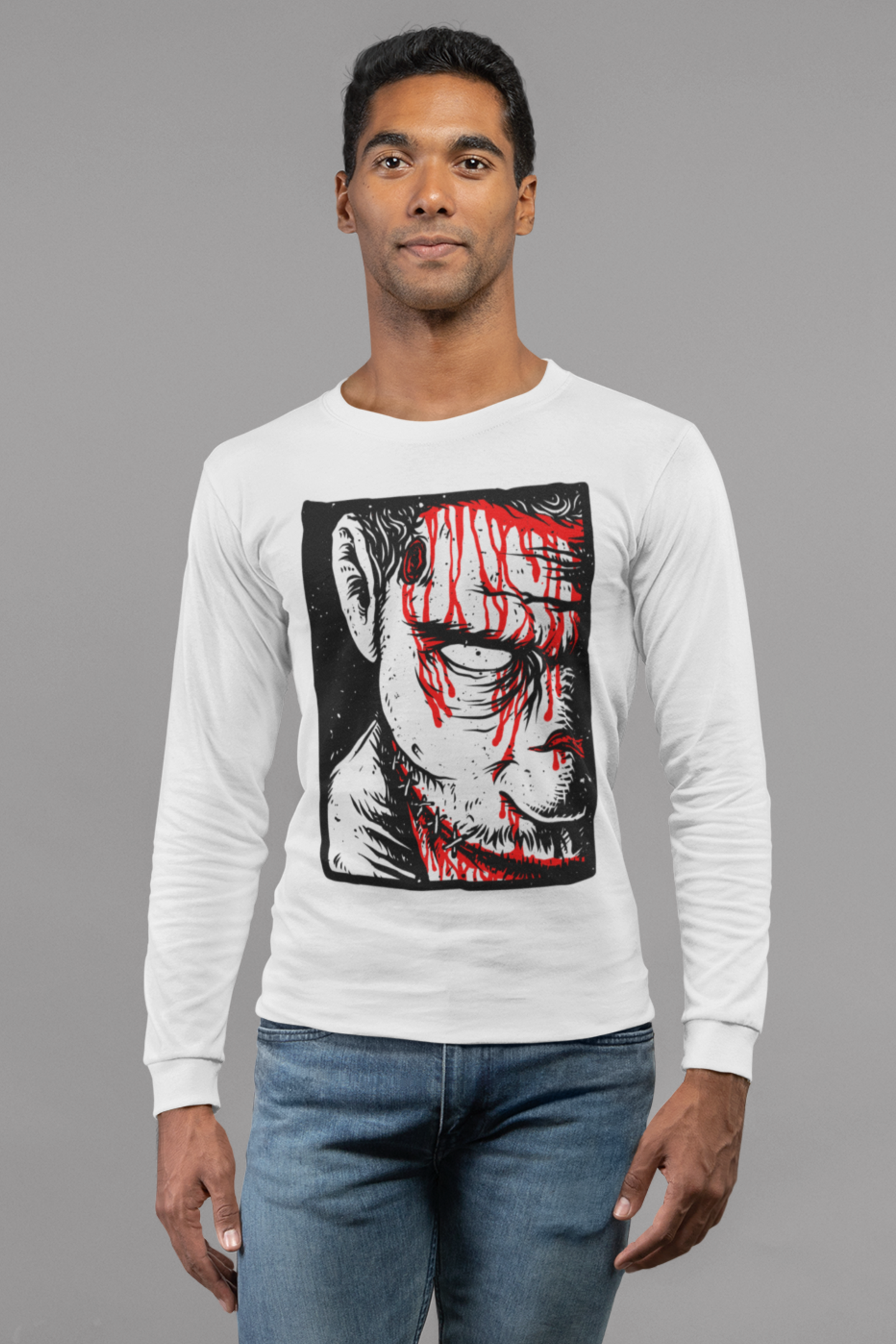 Men’s white graphic printed long sleeve regular fit tee