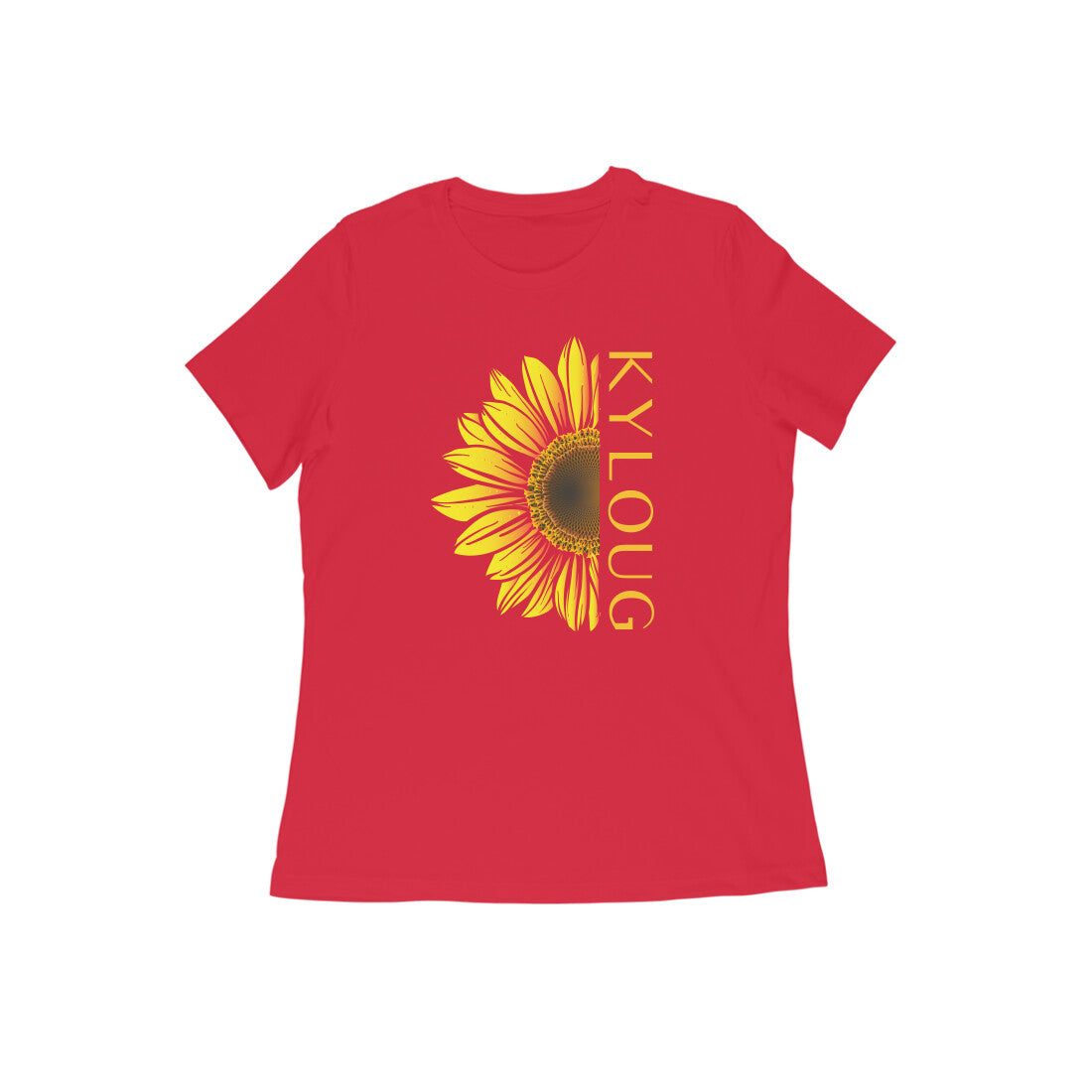 Kyloug golden sun flower printed crew neck t-shirt for Women