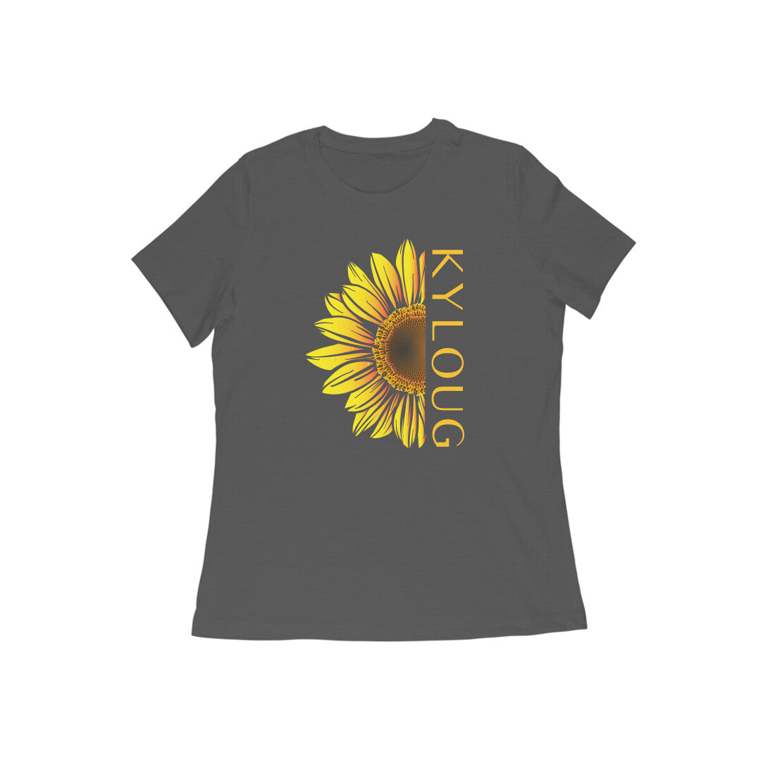 Kyloug golden sun flower printed crew neck t-shirt for Women