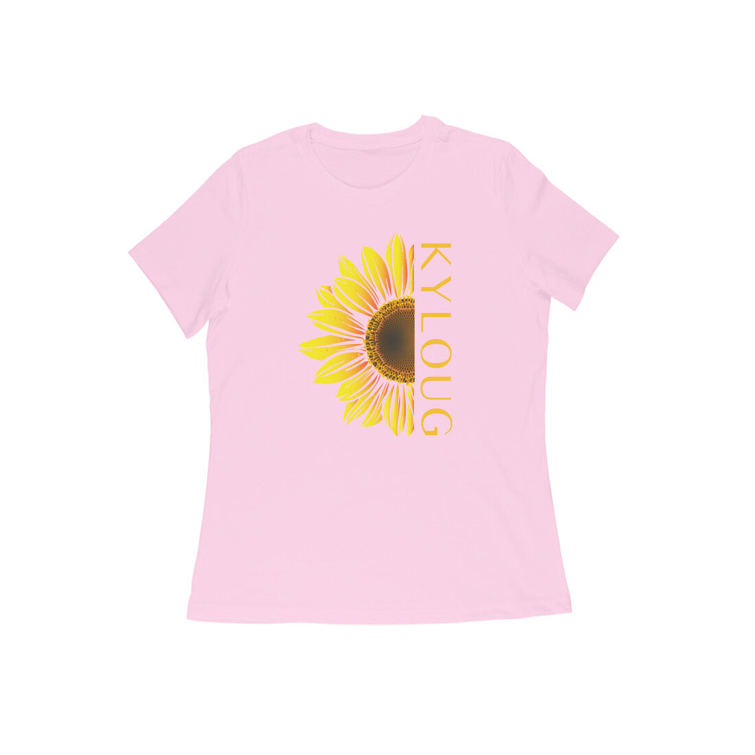 Kyloug golden sun flower printed crew neck t-shirt for Women