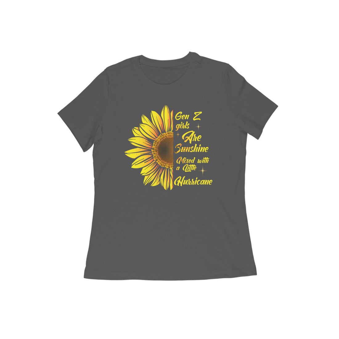 Golden sunflower crew neck printed t-shirt for Women