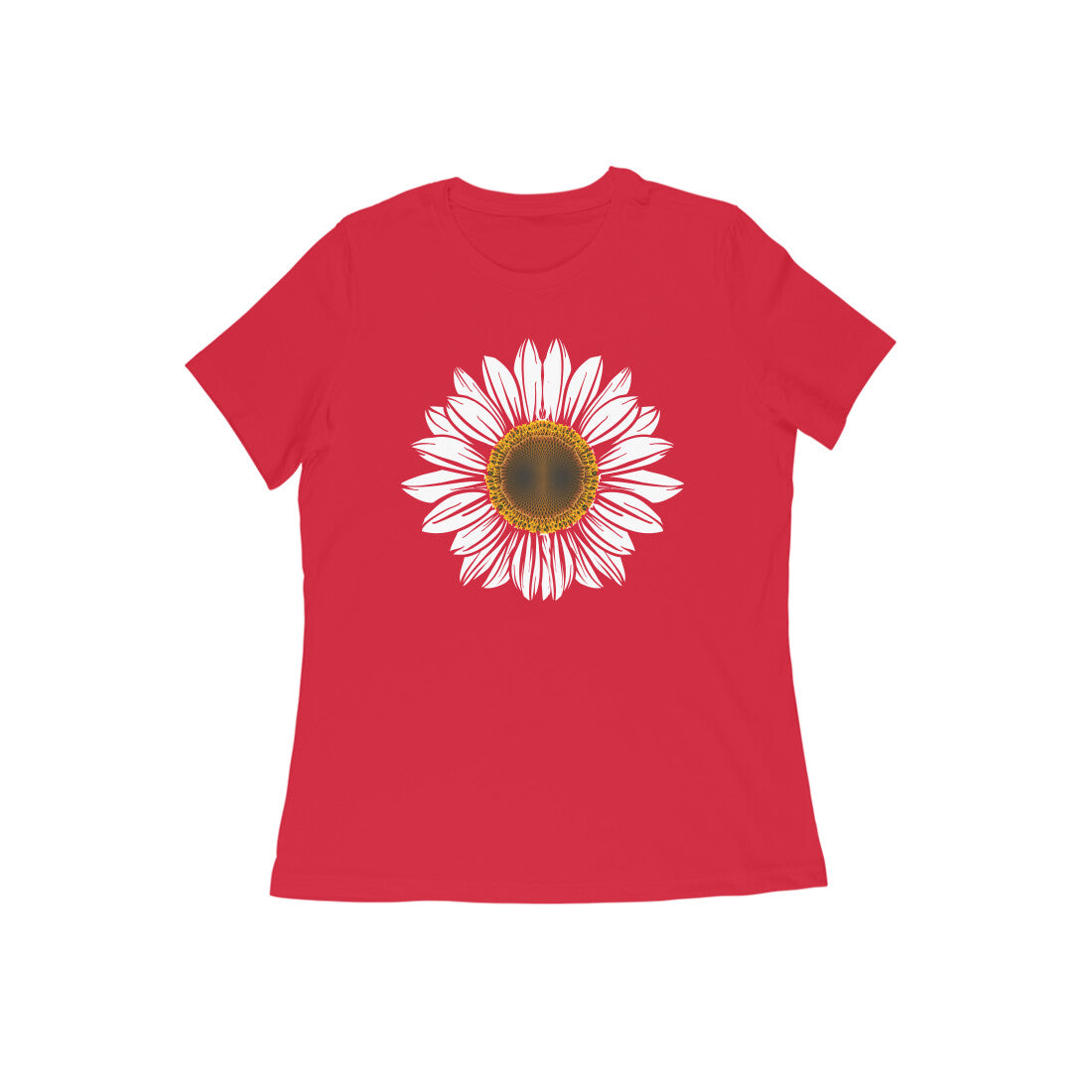 Natural white flower printed crew neck t-shirt for Women