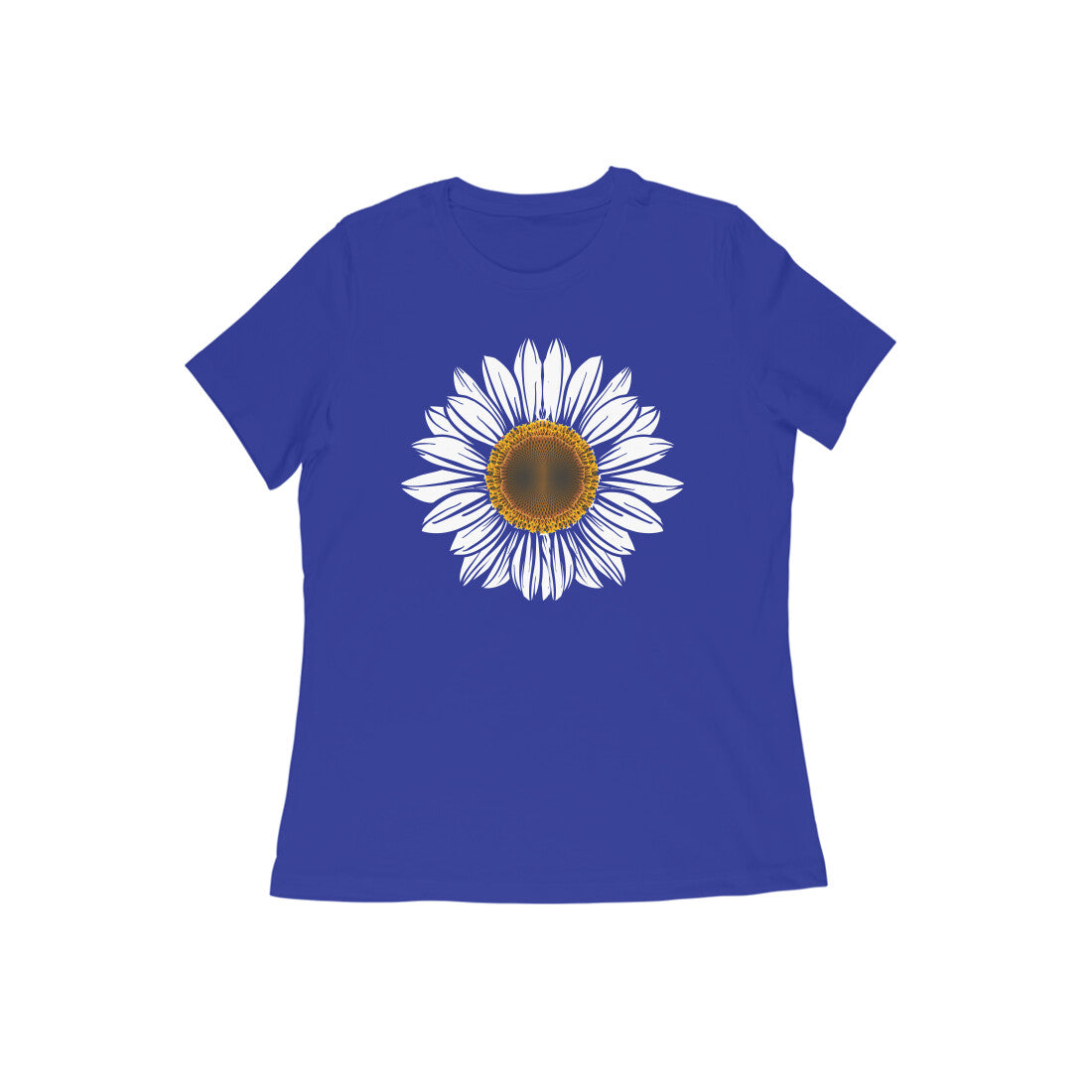 Natural white flower printed crew neck t-shirt for Women