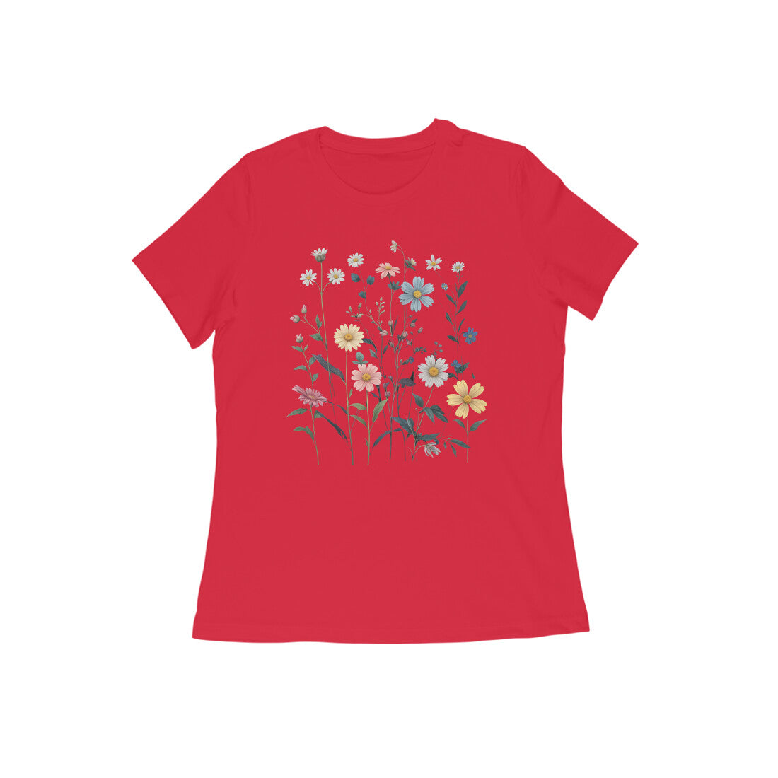 Blossoms printed crew neck half sleeve T-shirt for Women.