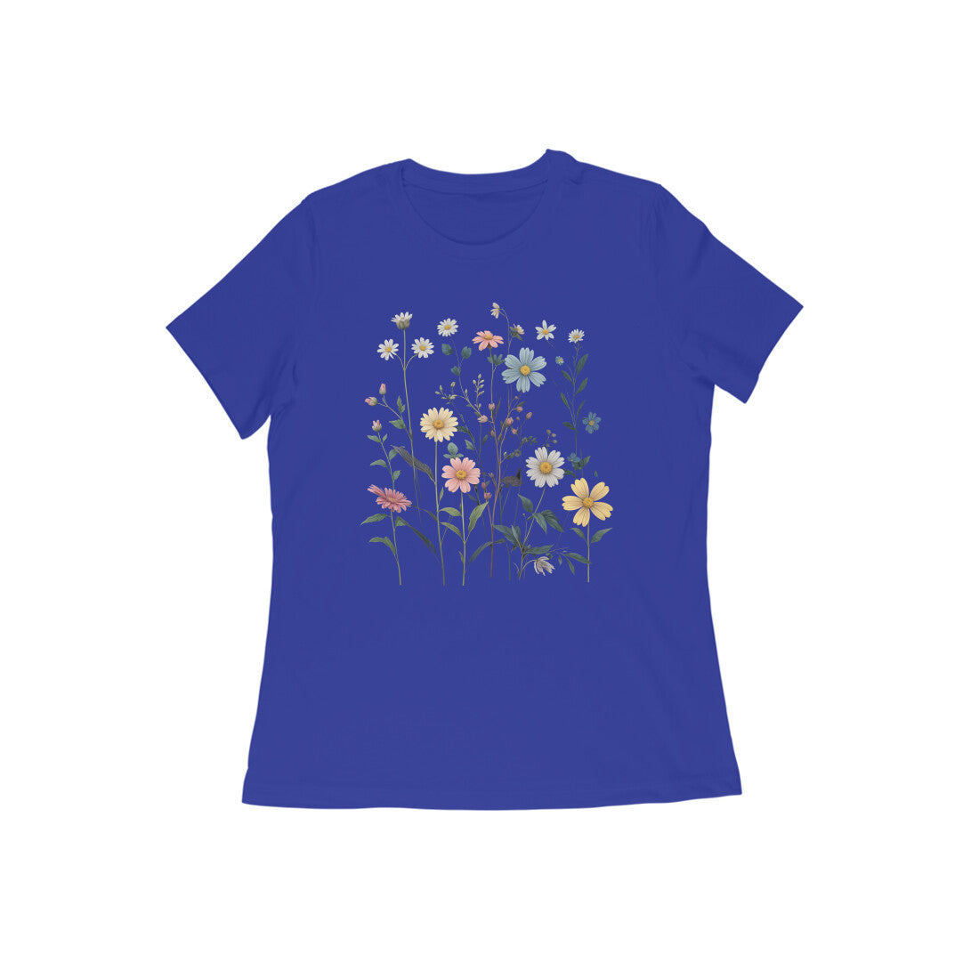 Blossoms printed crew neck half sleeve T-shirt for Women.