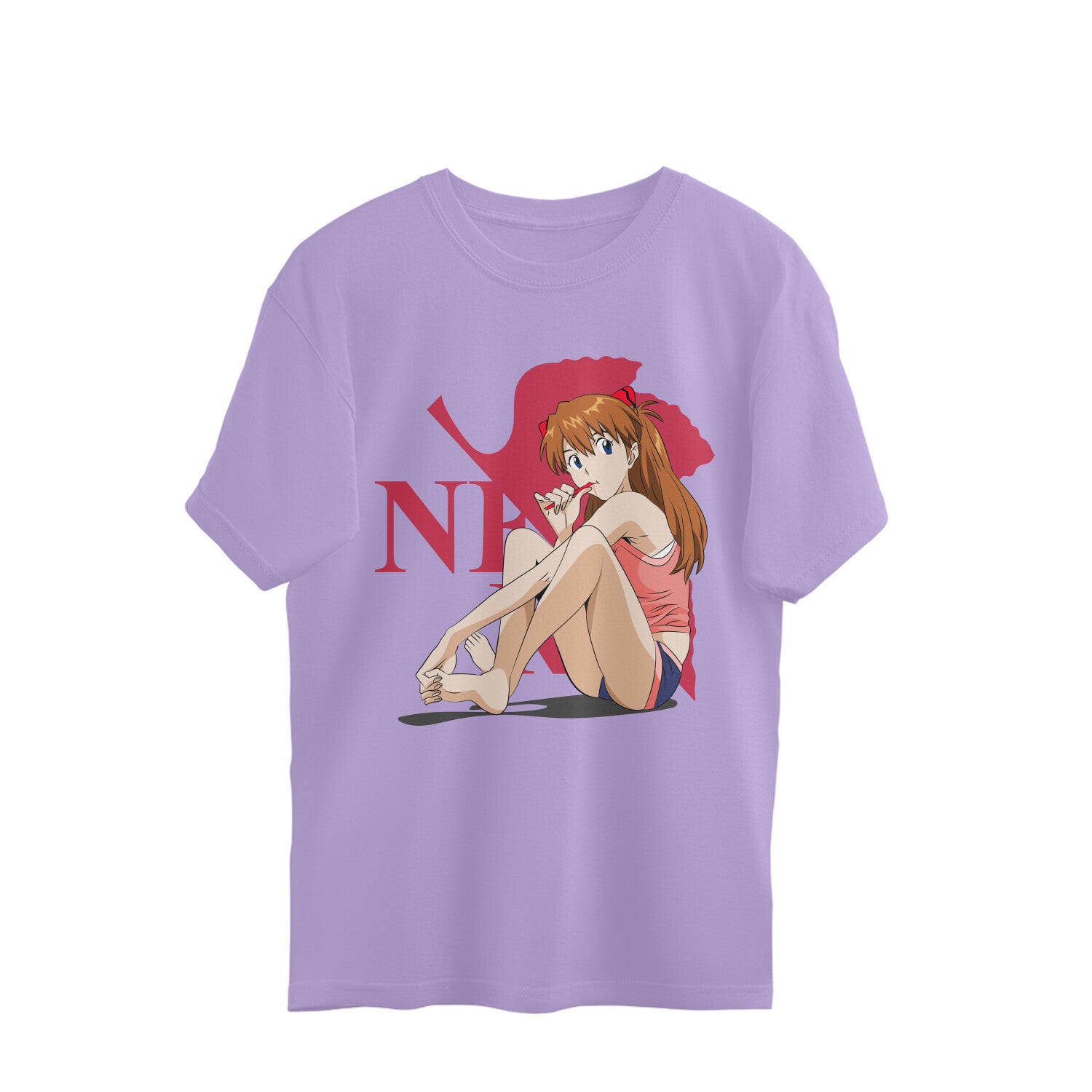 Women asuka langley anime printed oversized crew neck Tee