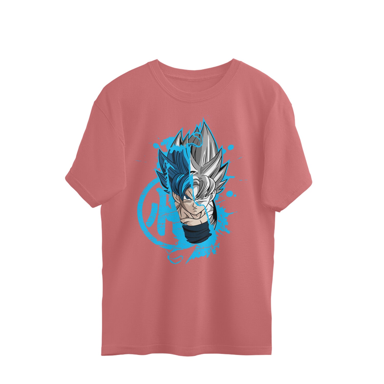 Men goku azul neon graphic printed oversized Tee