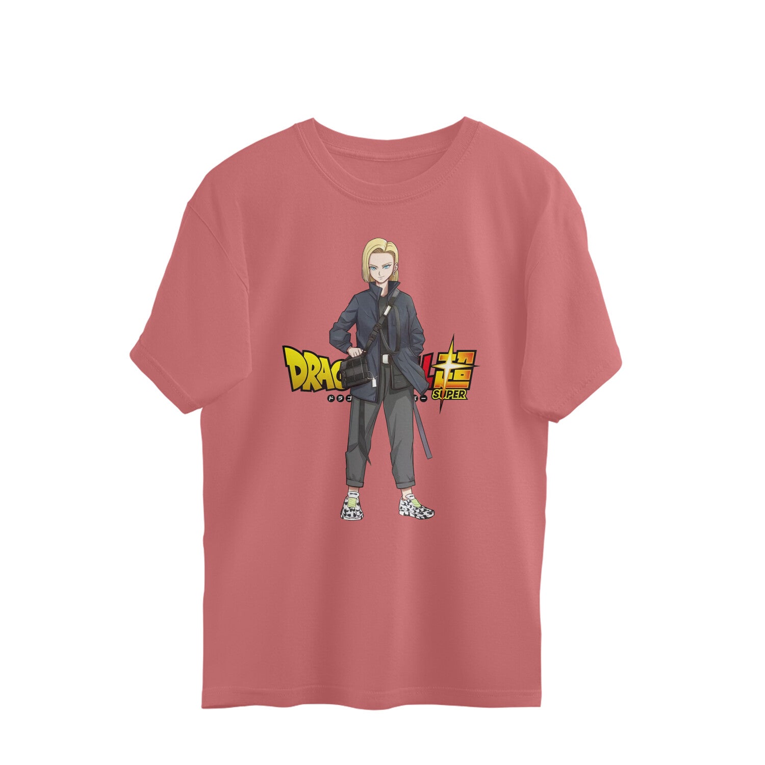 Women android 18 graphic printed crew neck oversized