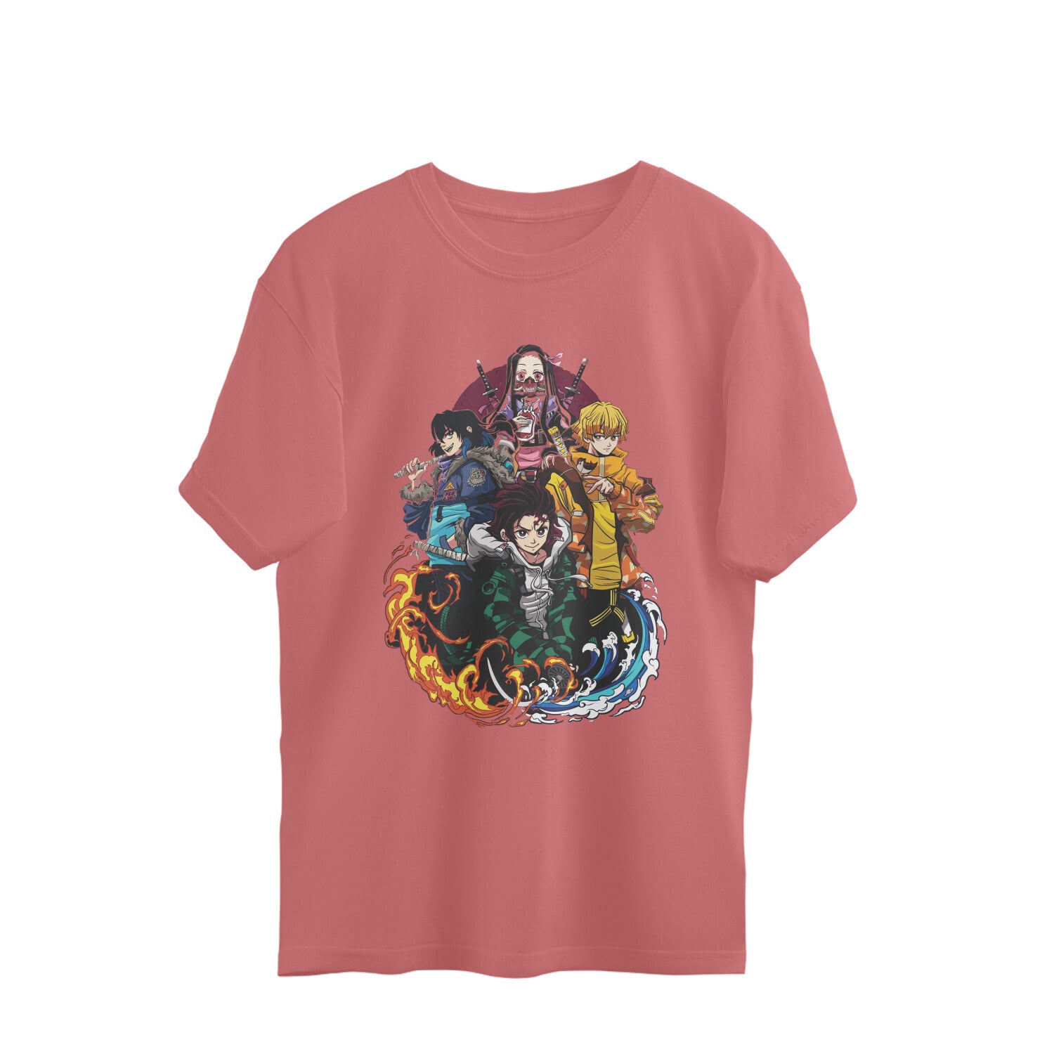 Men kimetsu no yaiba demon slayer graphic printed oversized Tee