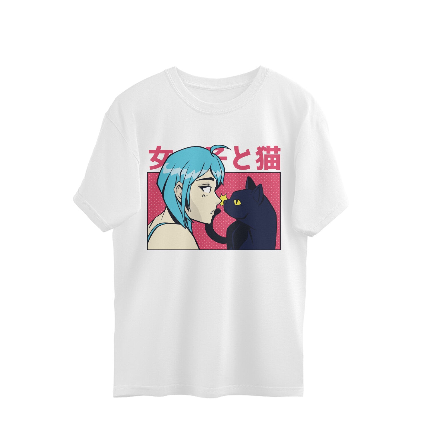 Women Neko kawaii Graphic printed oversized Tee