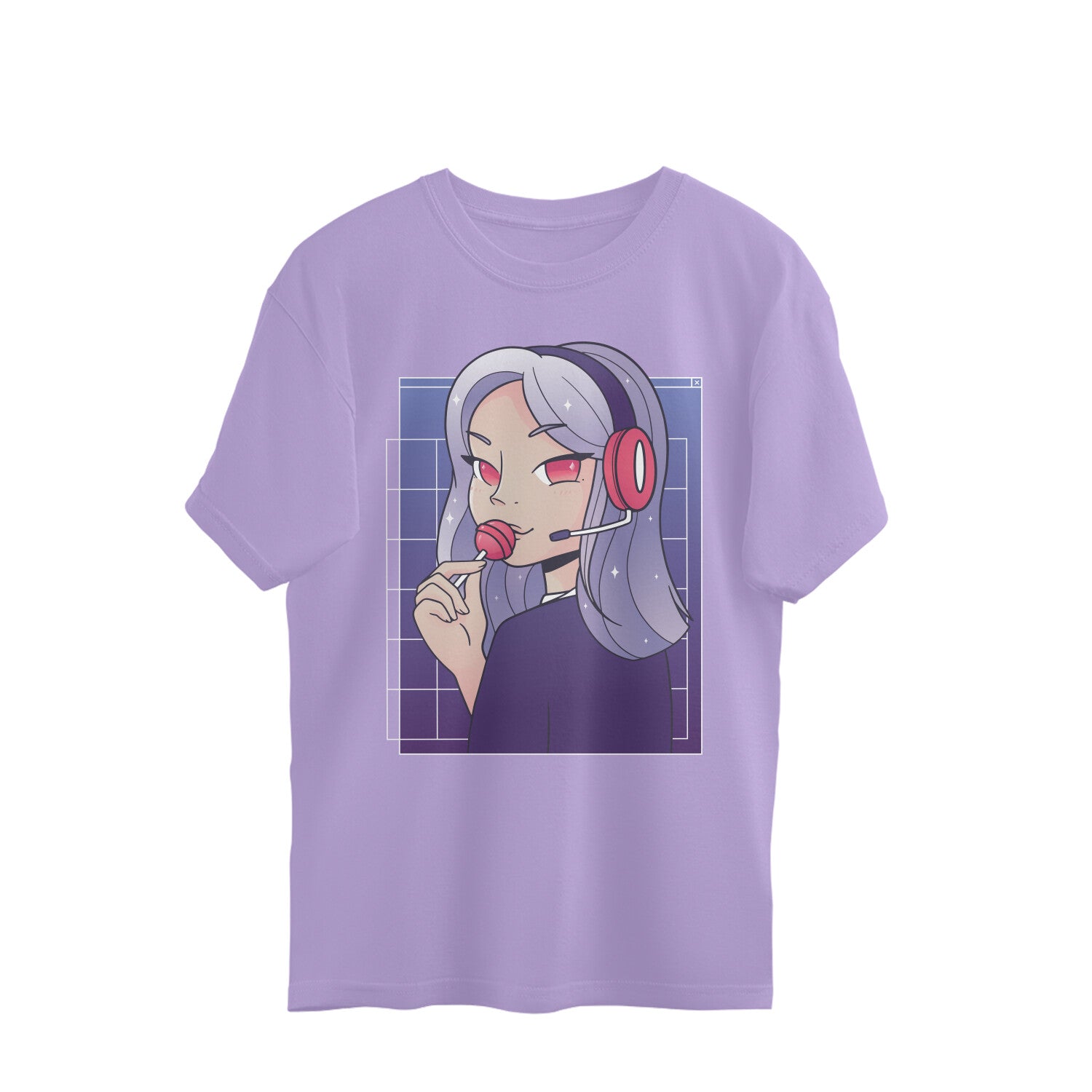 Women gamer girl lollypop graphic printed crew neck oversized Tee