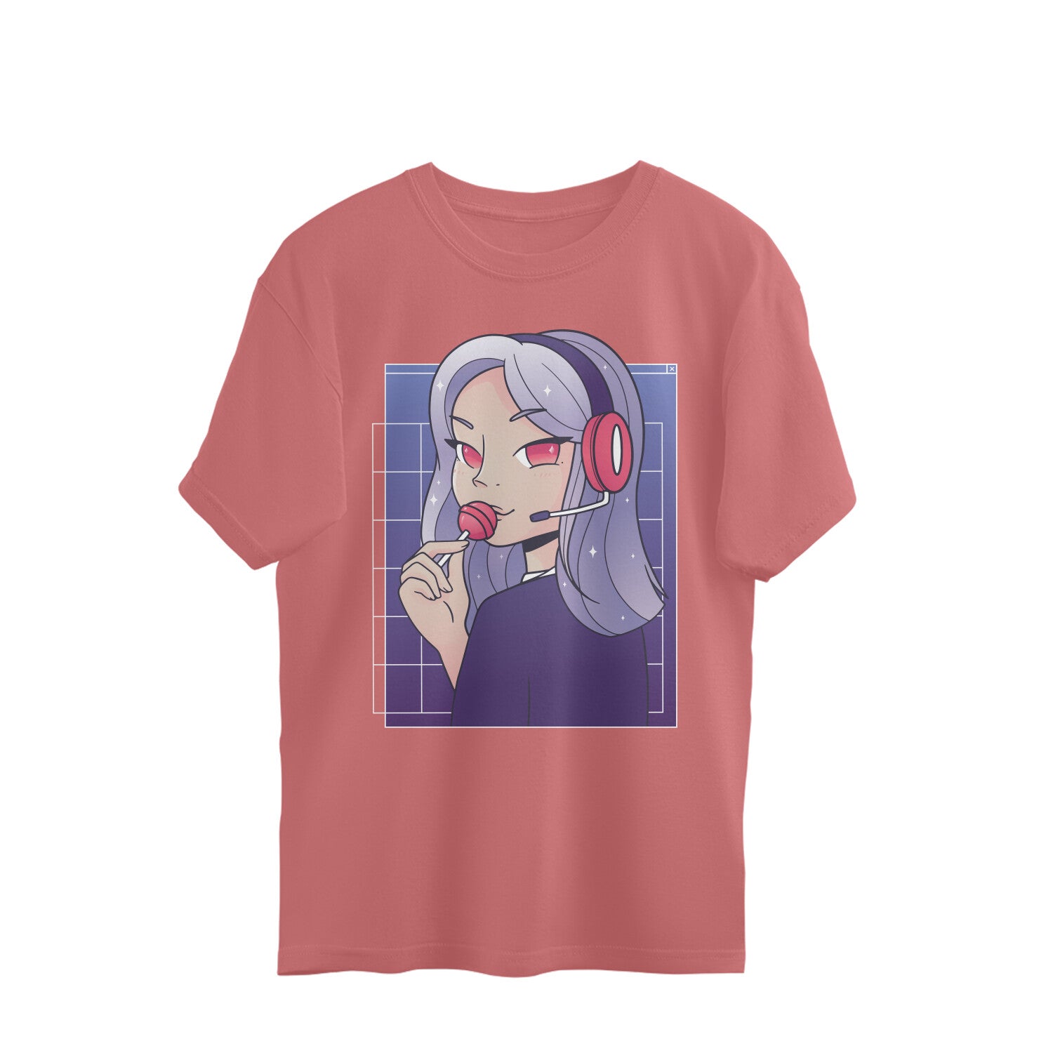 Women gamer girl lollypop graphic printed crew neck oversized Tee