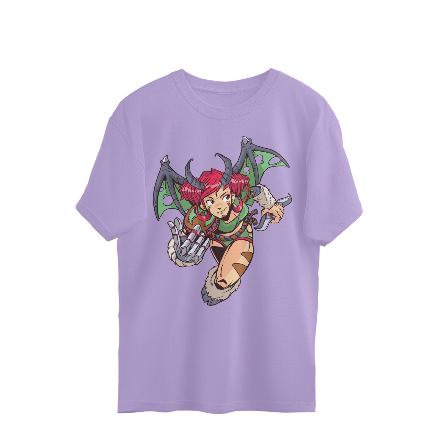 Women demon girl graphic printed crew neck oversized Tee