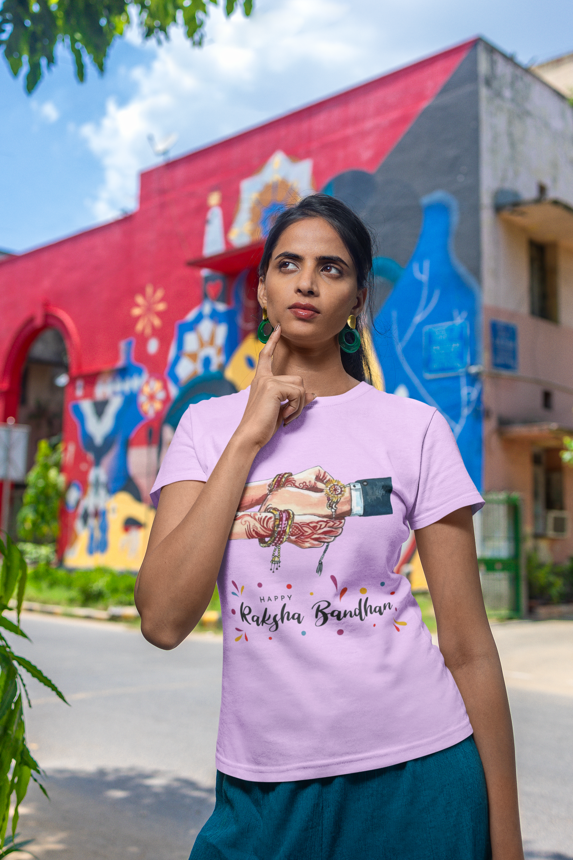 round neck t-shirt women raksha bandhan graphic