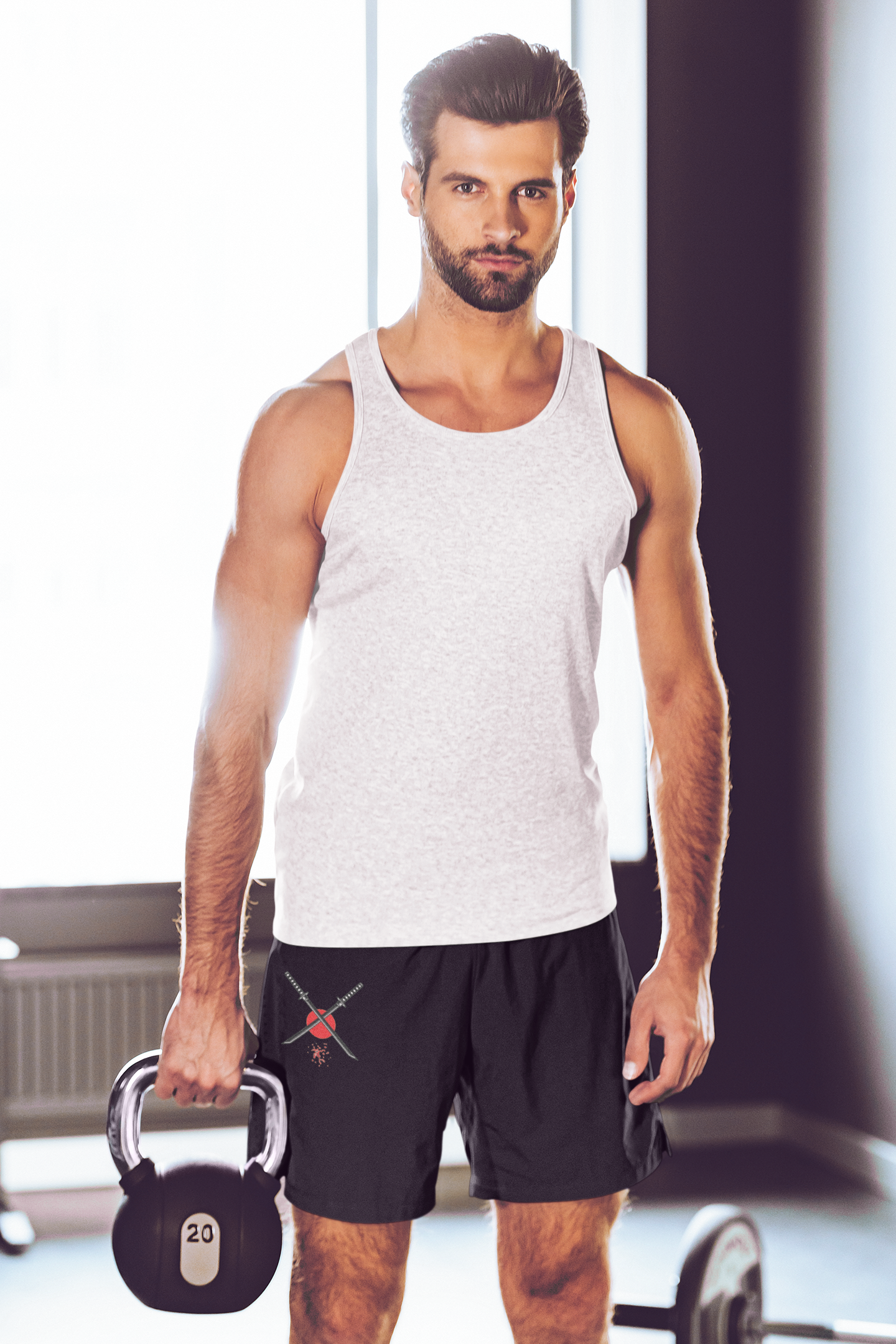 Black, navy warrior graphic printed shorts for men