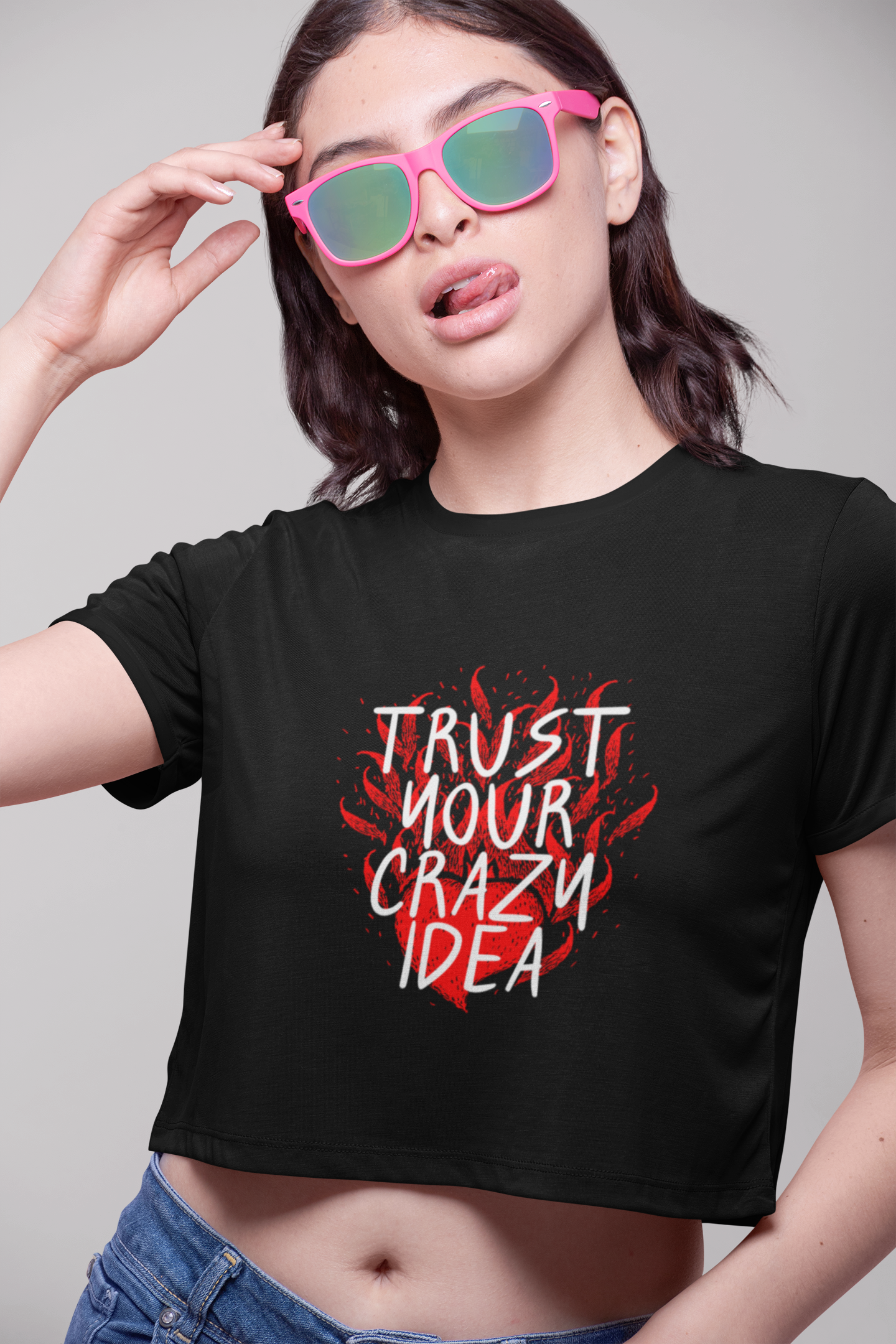Trust Your Crazy Idea graphic print Half Sleeve Round Neck Crop Top for women