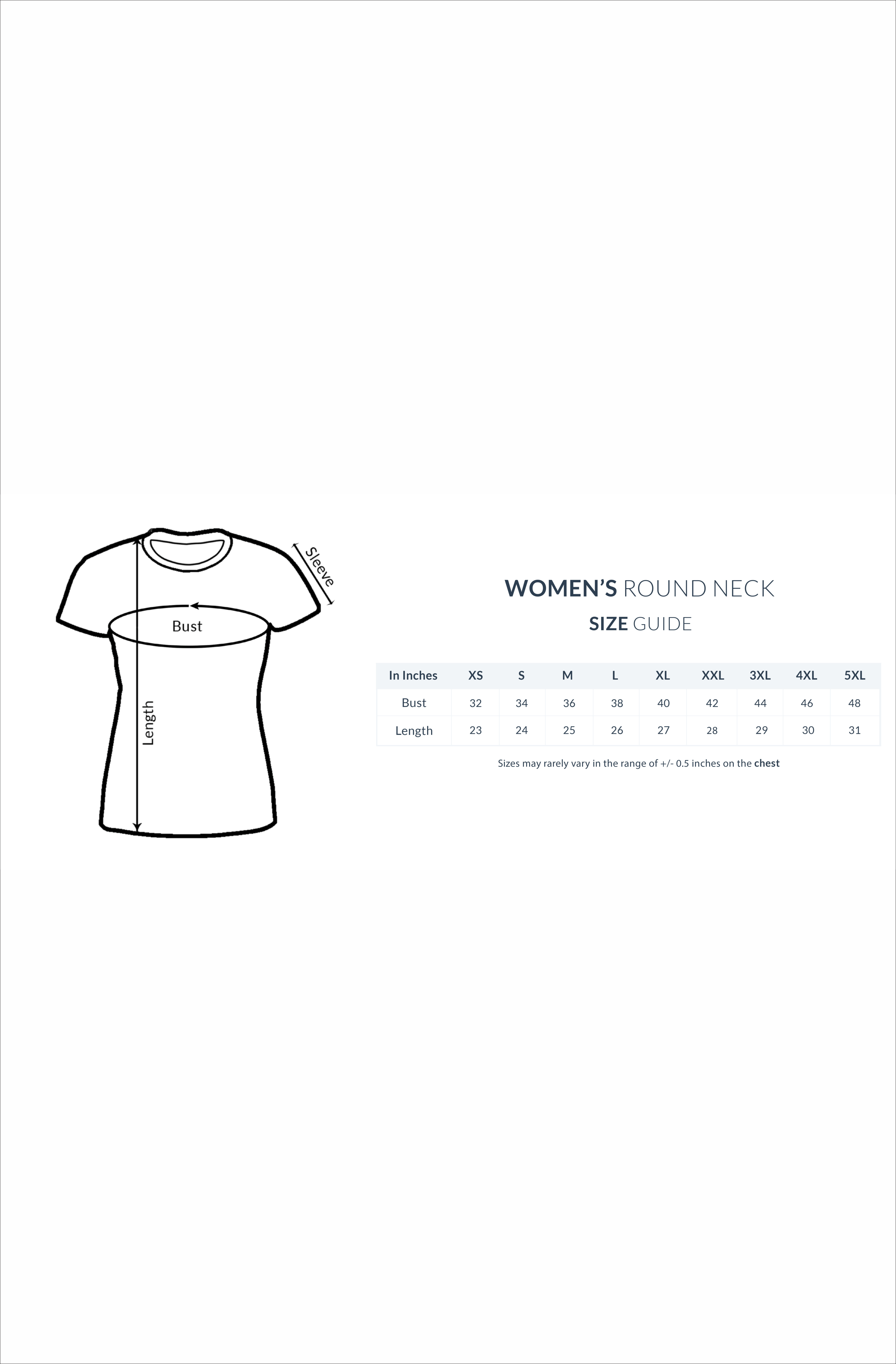 Women's round neck size guide with a t-shirt 