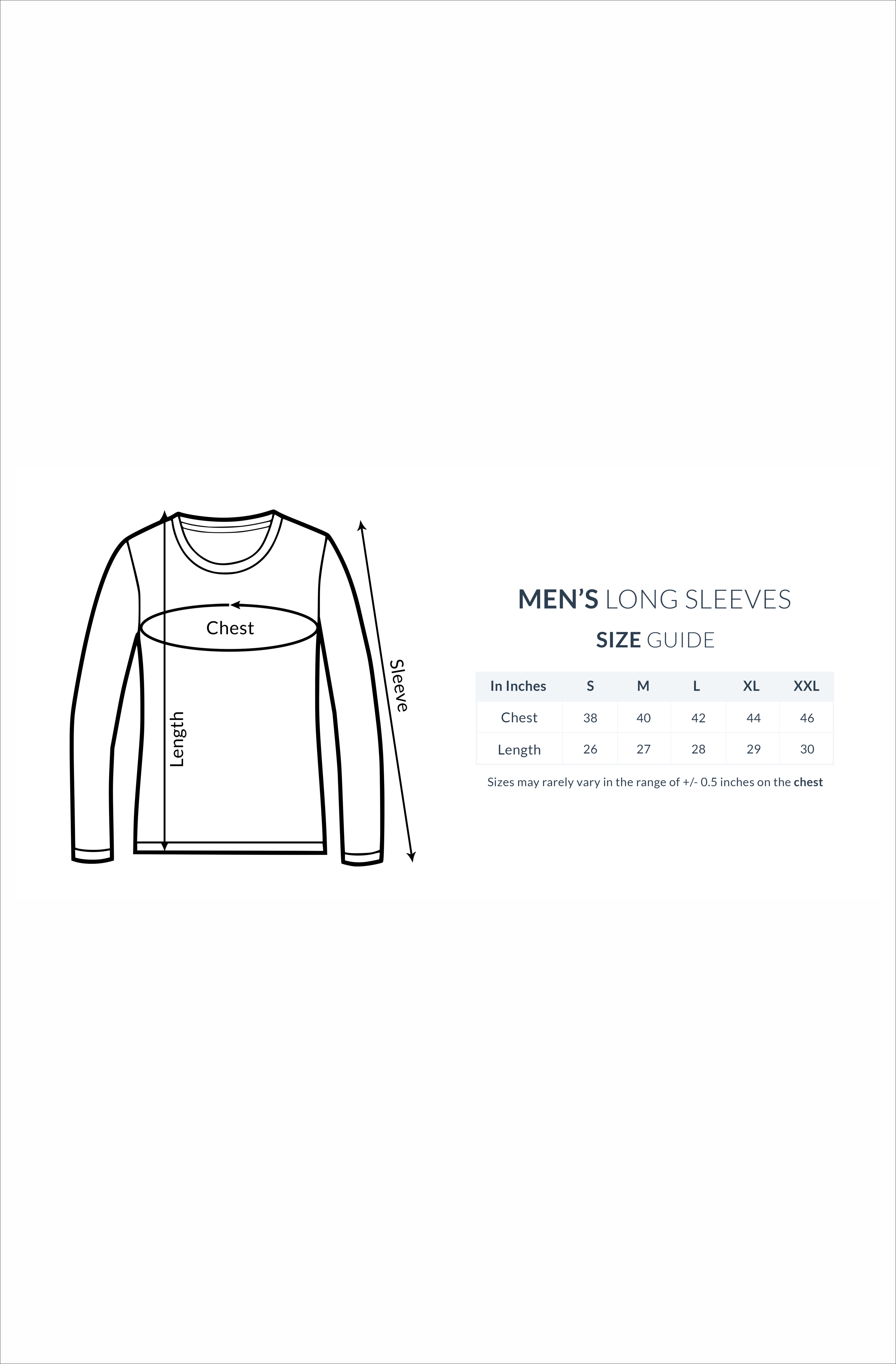Men's long sleeves size guide