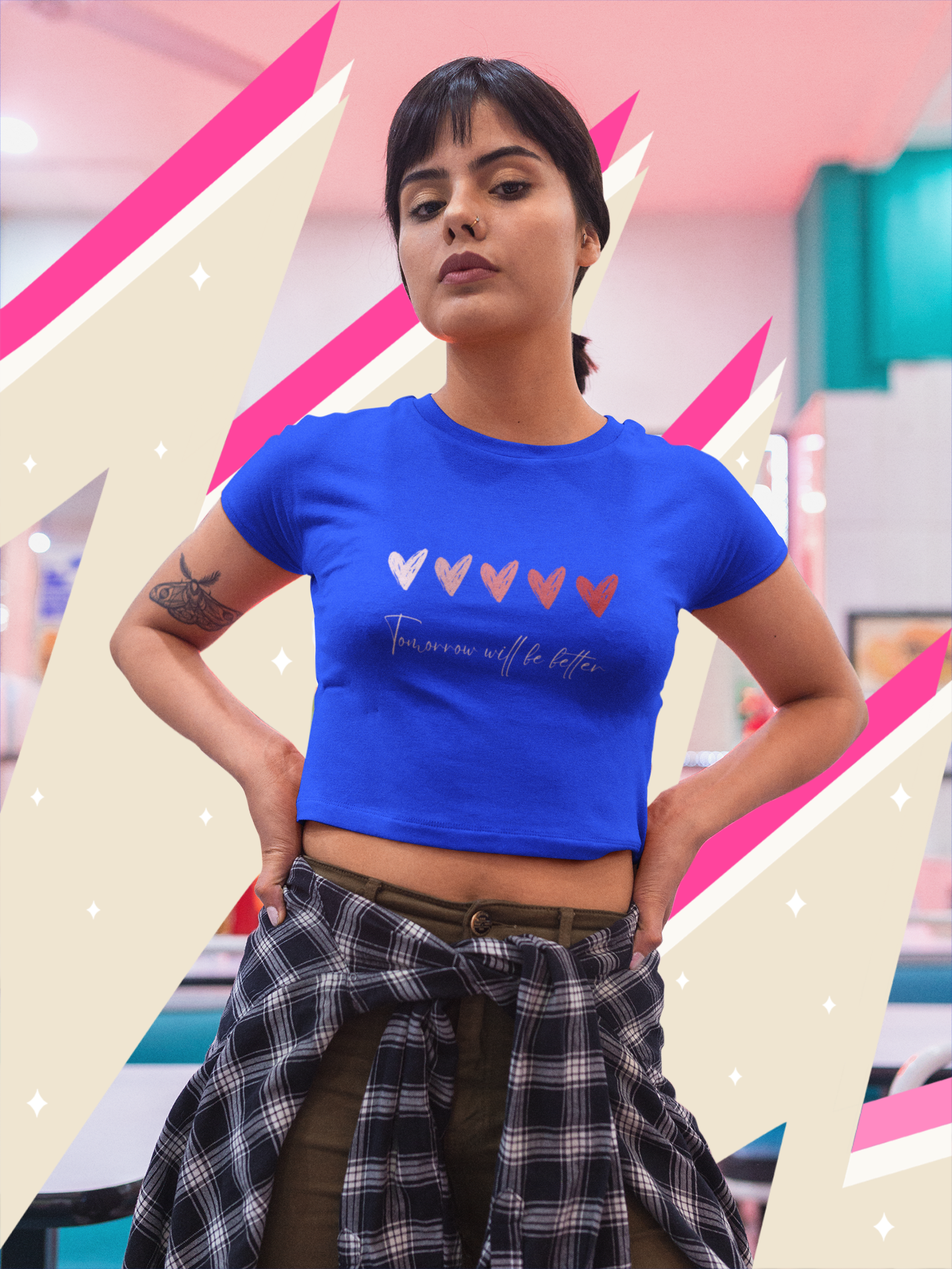 Tomorrow Will be Better Half Sleeve Crop Top Round Neck for Women